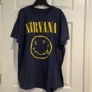 NIRVANA Men’s Blue/Yellow Y2K Concert Tour Grunge Tee Shirt XL